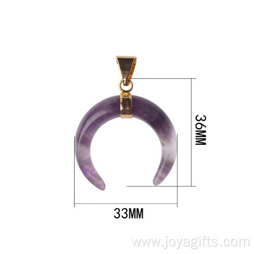 Natural Stone Amethyst Gold Ox Horn Pendant